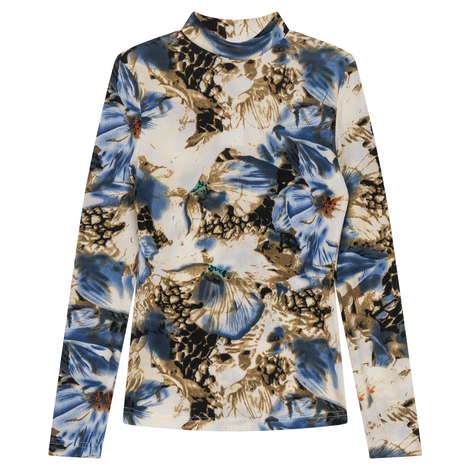 Printed Knit Mock Neck Tee
