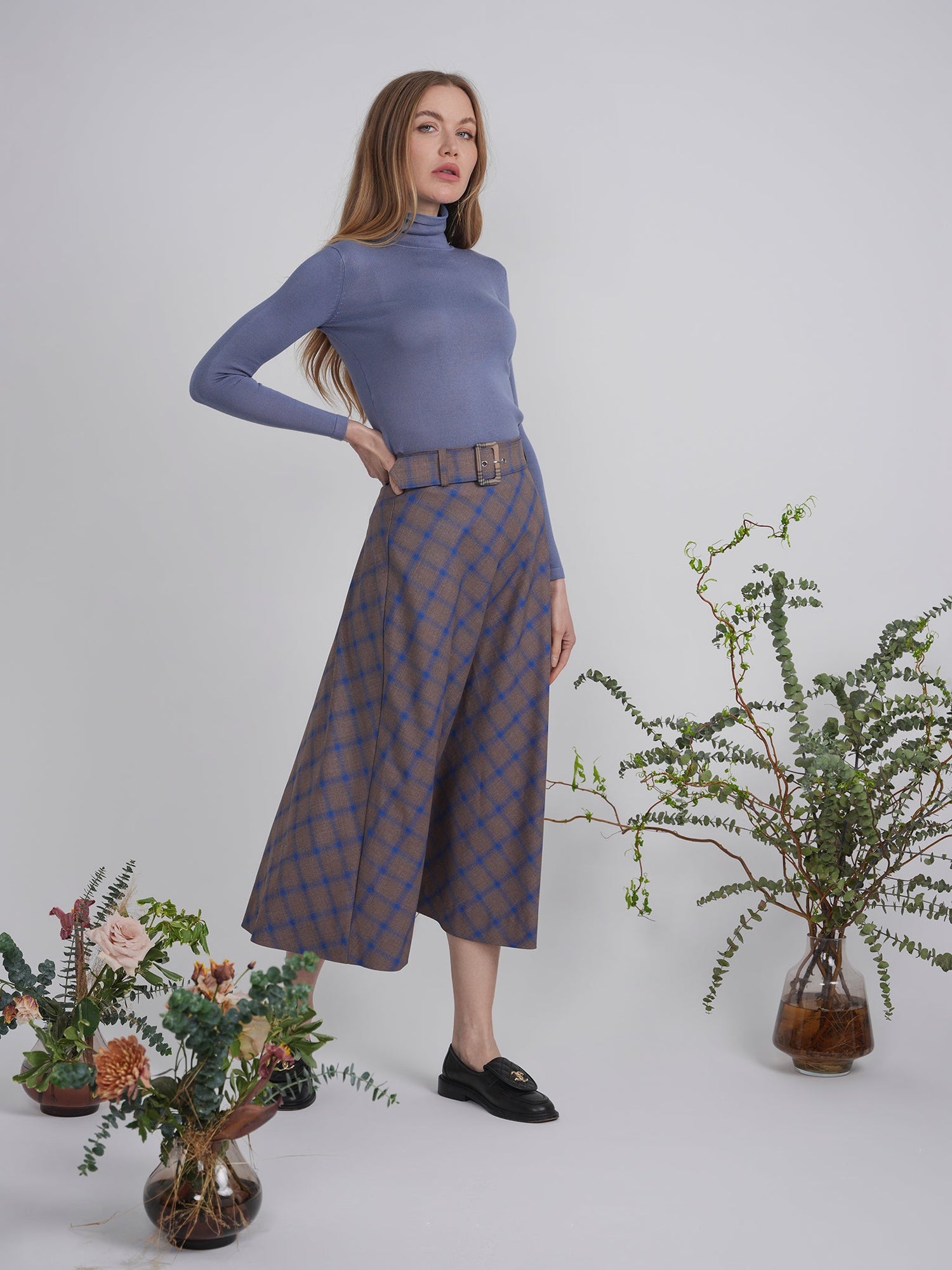 Plaid Belted Skirt