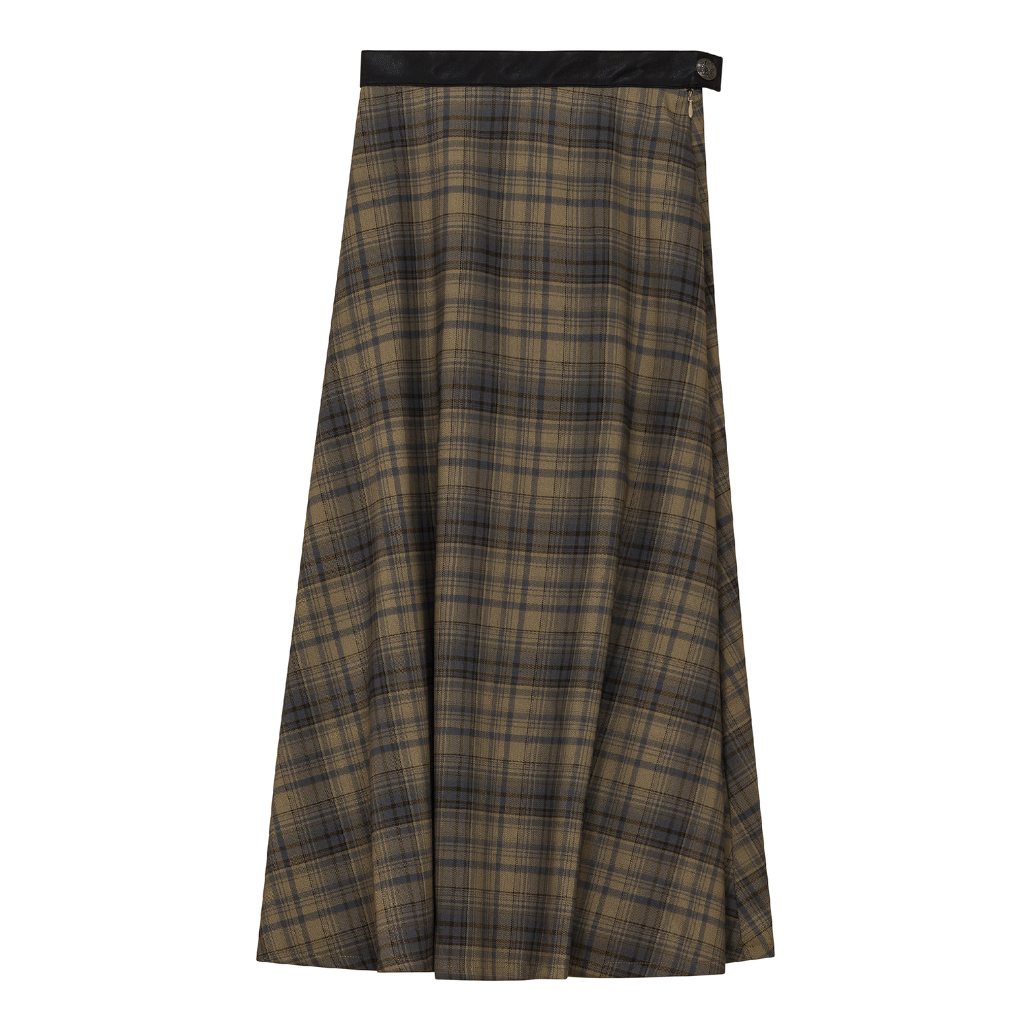 Plaid Fly Front Midi Skirt