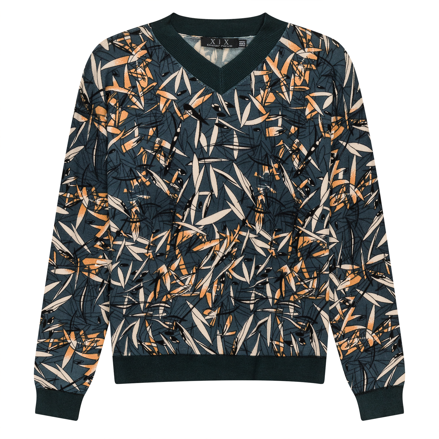 V Neck Floral Knit Sweater