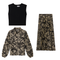 Printed Satin Midi Accordian Pleated Skirt Set With Cropped Knit Vest