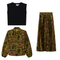 Printed Satin Midi Accordian Pleated Skirt Set With Cropped Knit Vest