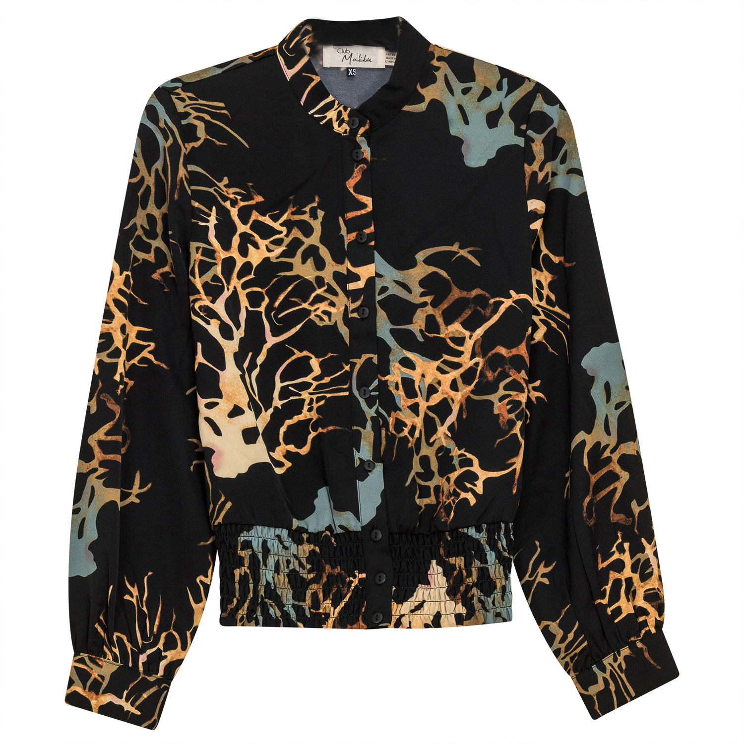 Printed Chiffon Ruched Blouse