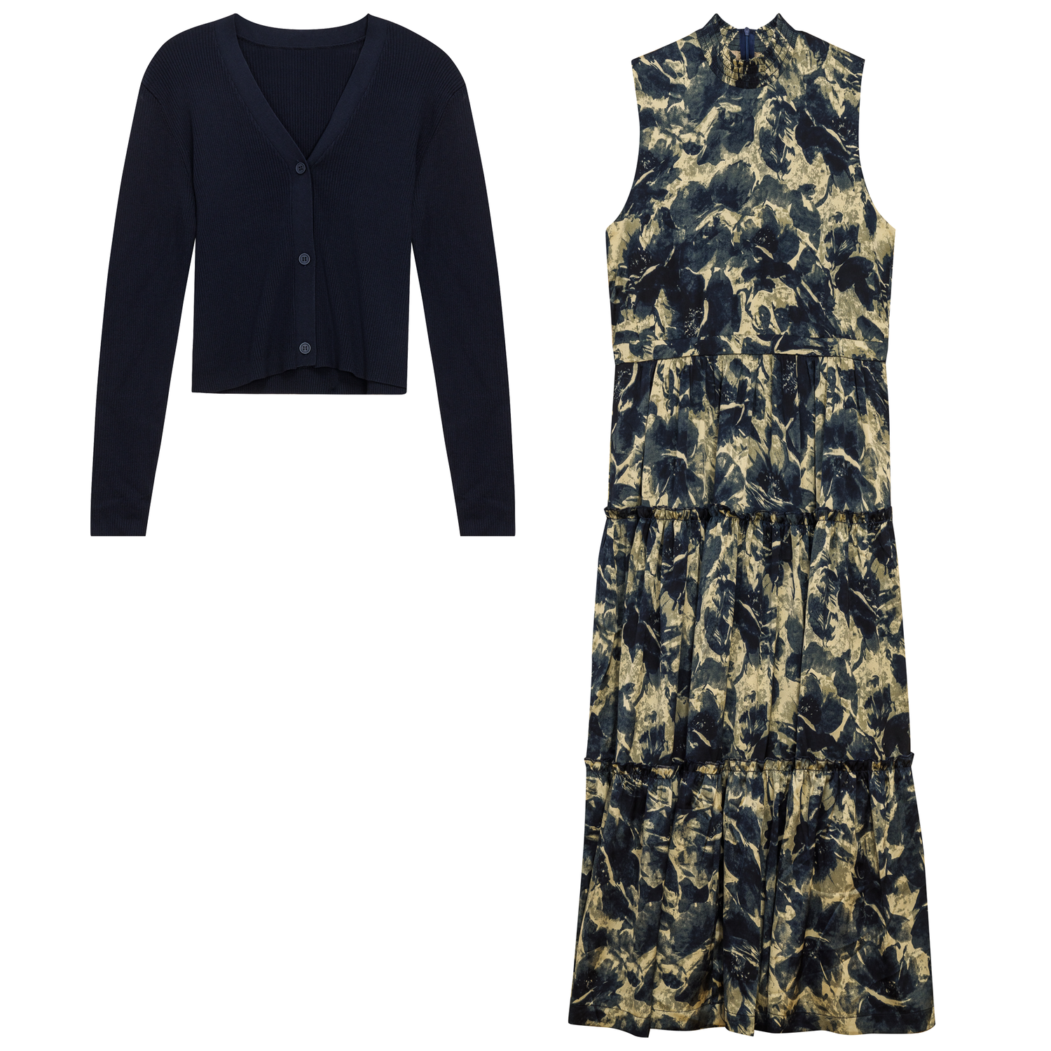 Printed Satin Jumper With  Knit Top