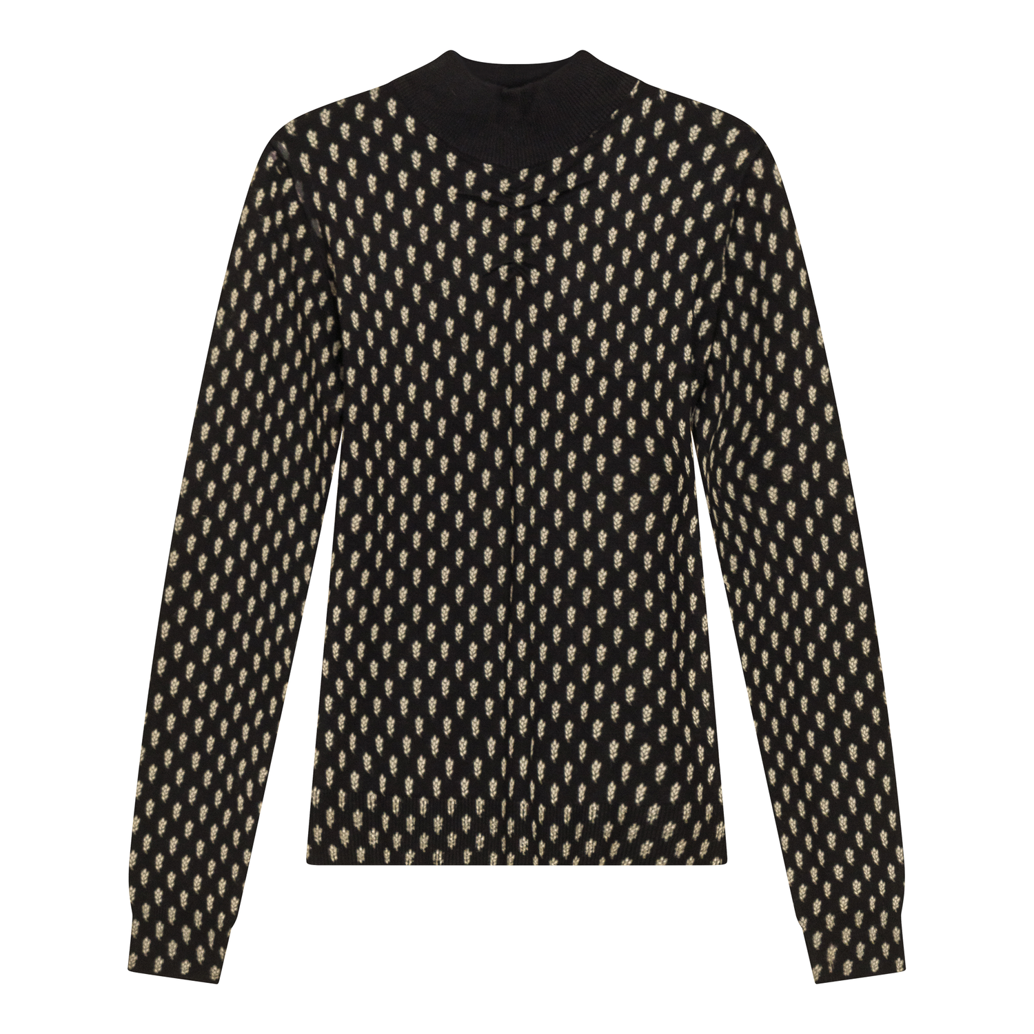 Printed Shirred Mock Neck Sweater