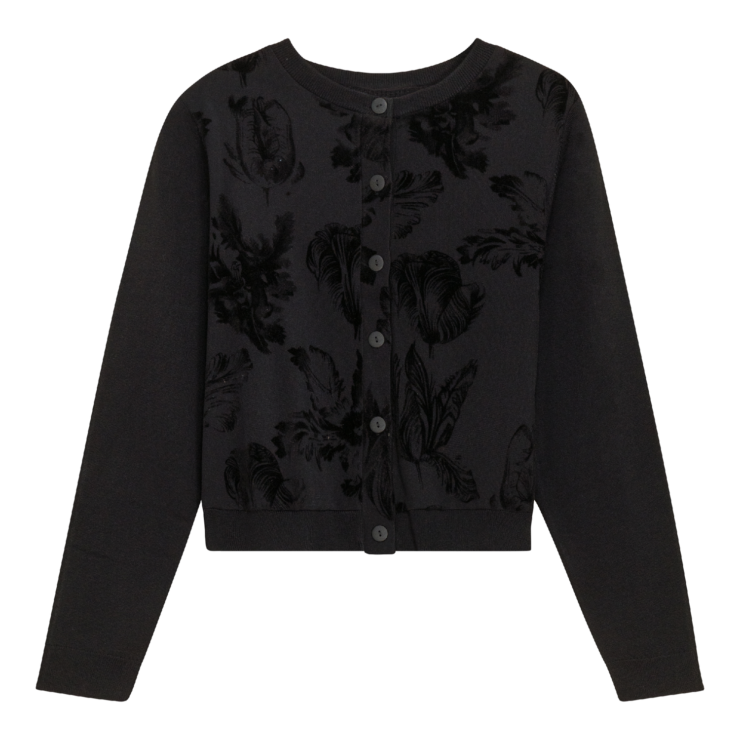Cropped Flocked Velour Knit Cardigan