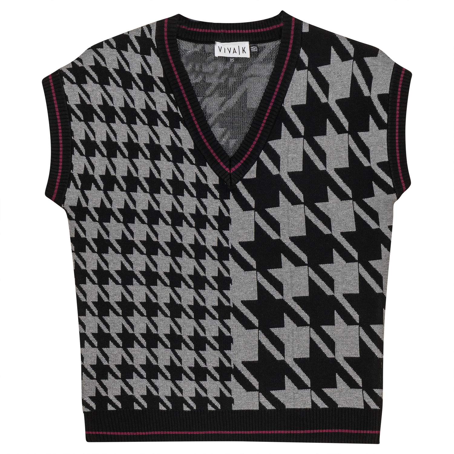 Houndstooth Contrast Knit Vest