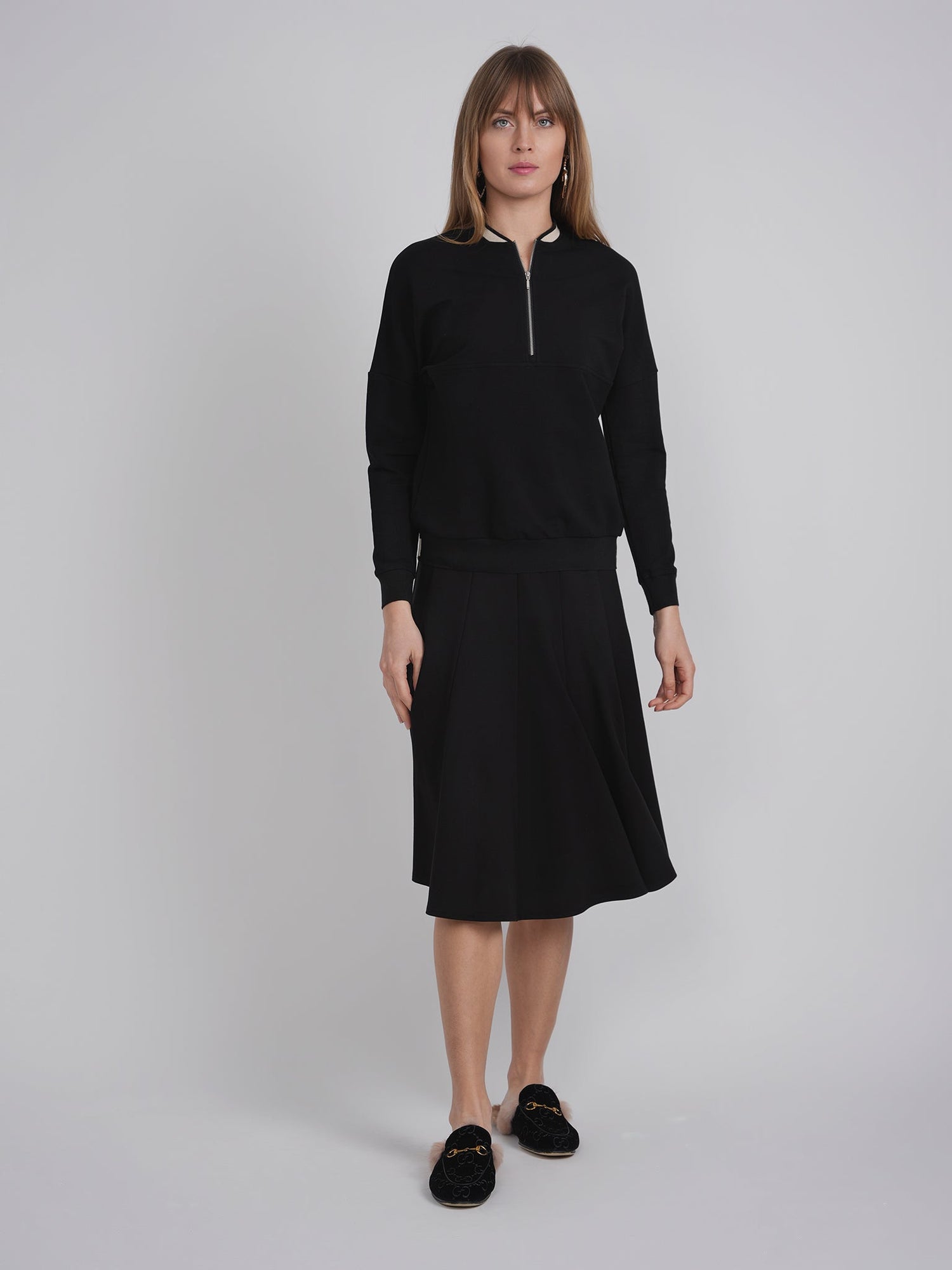 Zip Sweater with 2 Tone Neck