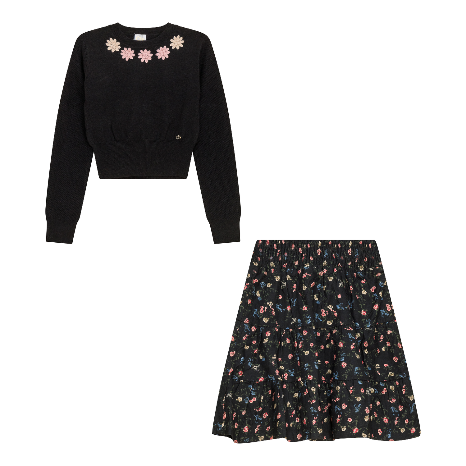 Flower Print Embroidered 2Pc Set