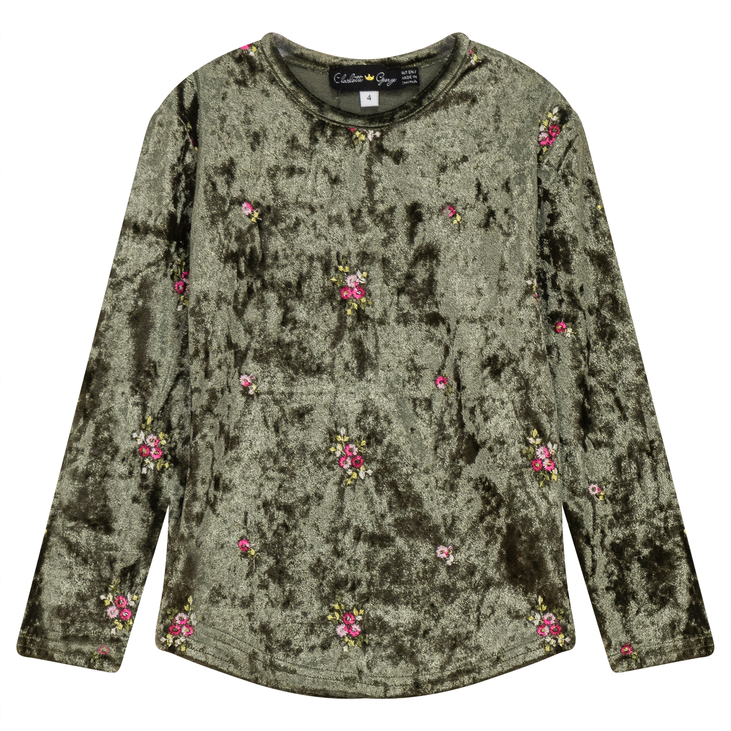 Velour Flower Embroidered Top