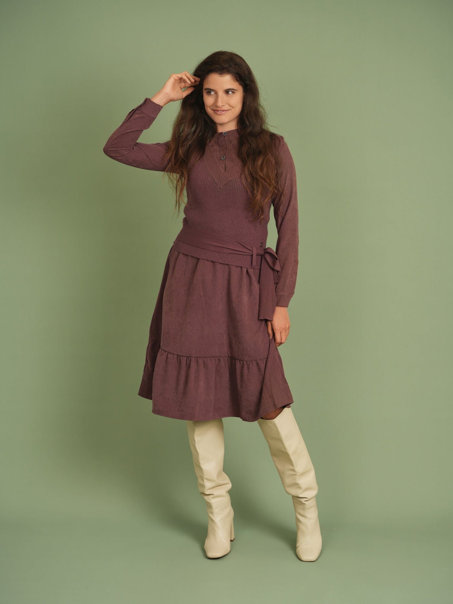 Woven Dress with Knit Vest