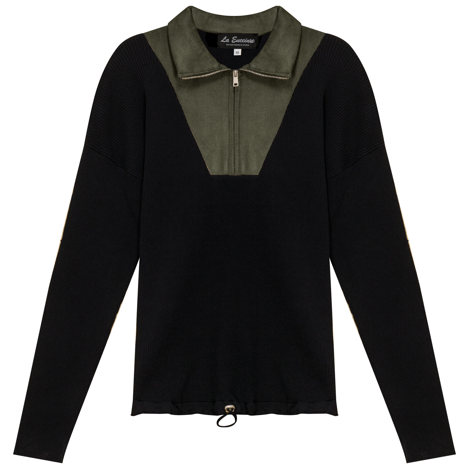 Maternity Ribbed Knit Zipper Bungee Sweater