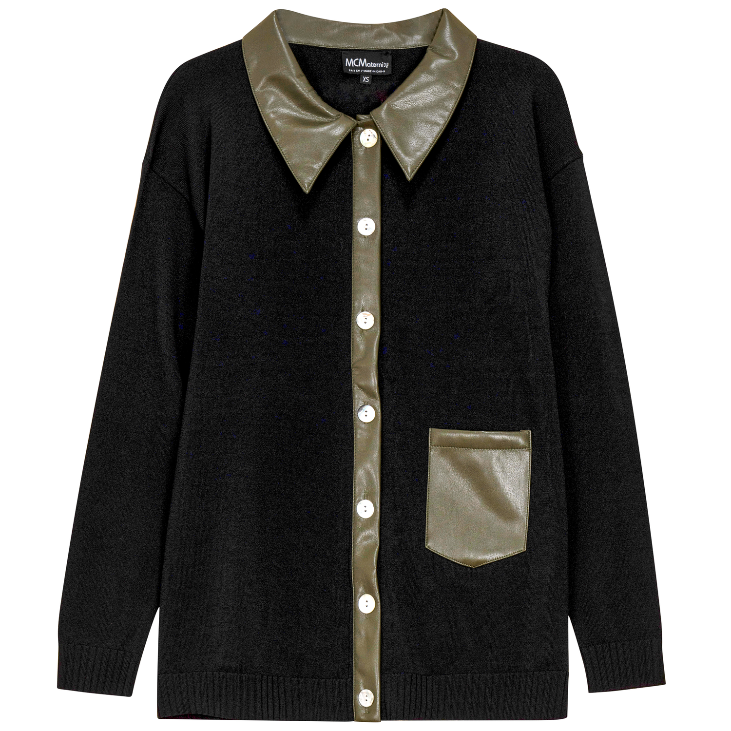 Maternity Knit Leather Combo Cardigan