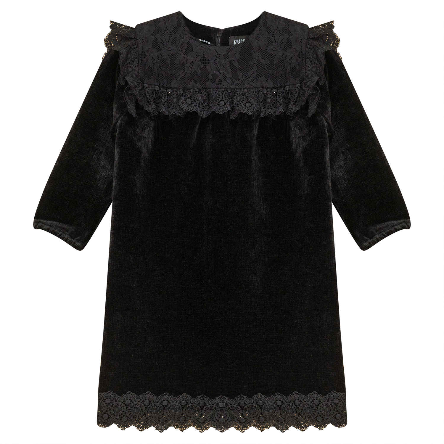 Lace Trim Velvet Dress