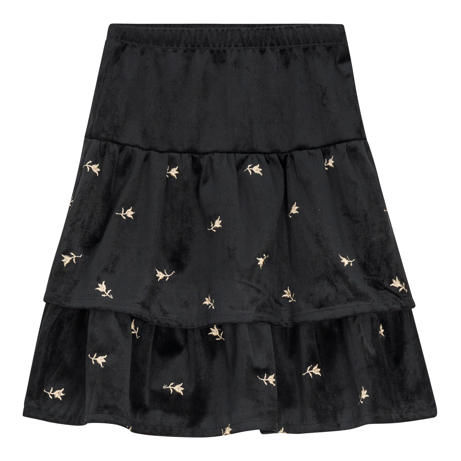 Embroidered Velvet Layered Skirt