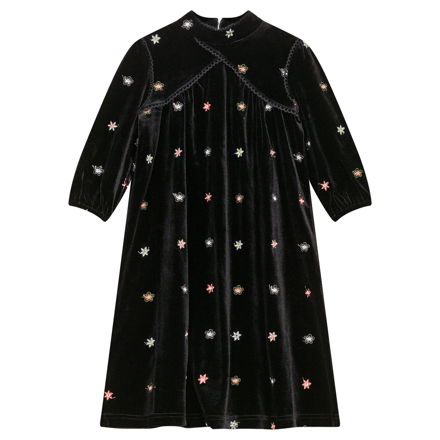 Embroidered Velour Maxi Dress