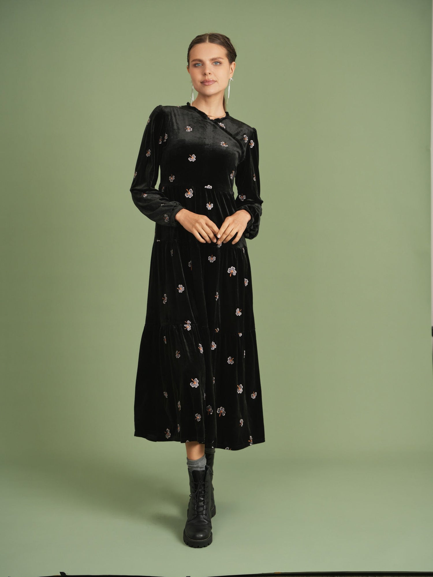 Embroidered Velour Dress