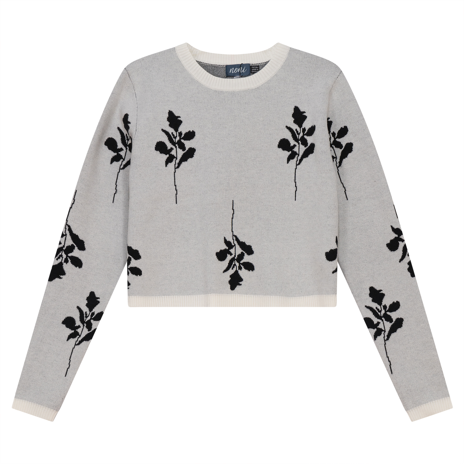 Leaves Print Crop Knit Sweater