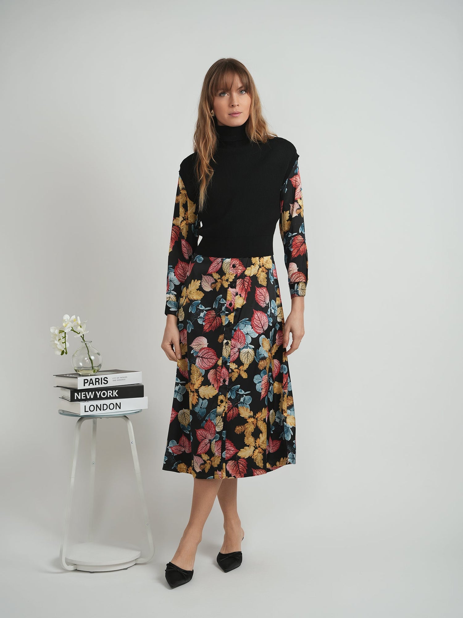Printed Satin Midi Shirt Dress