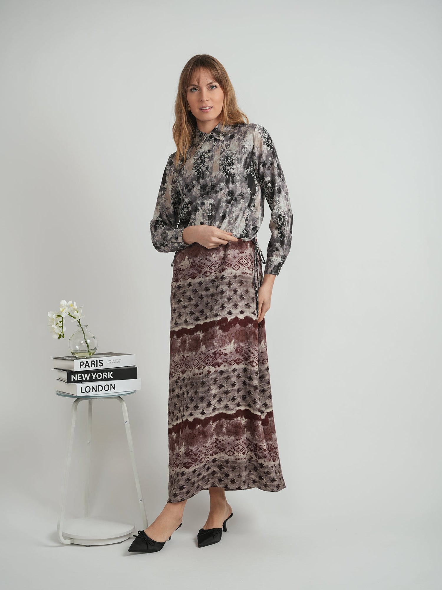 Printed Linen Cropped Blouse