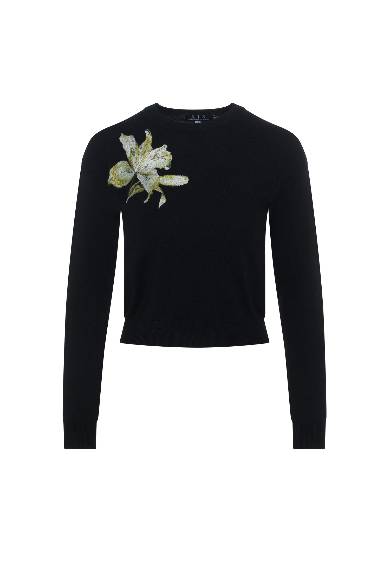 Crew Neck Floral Embroidery Sweater