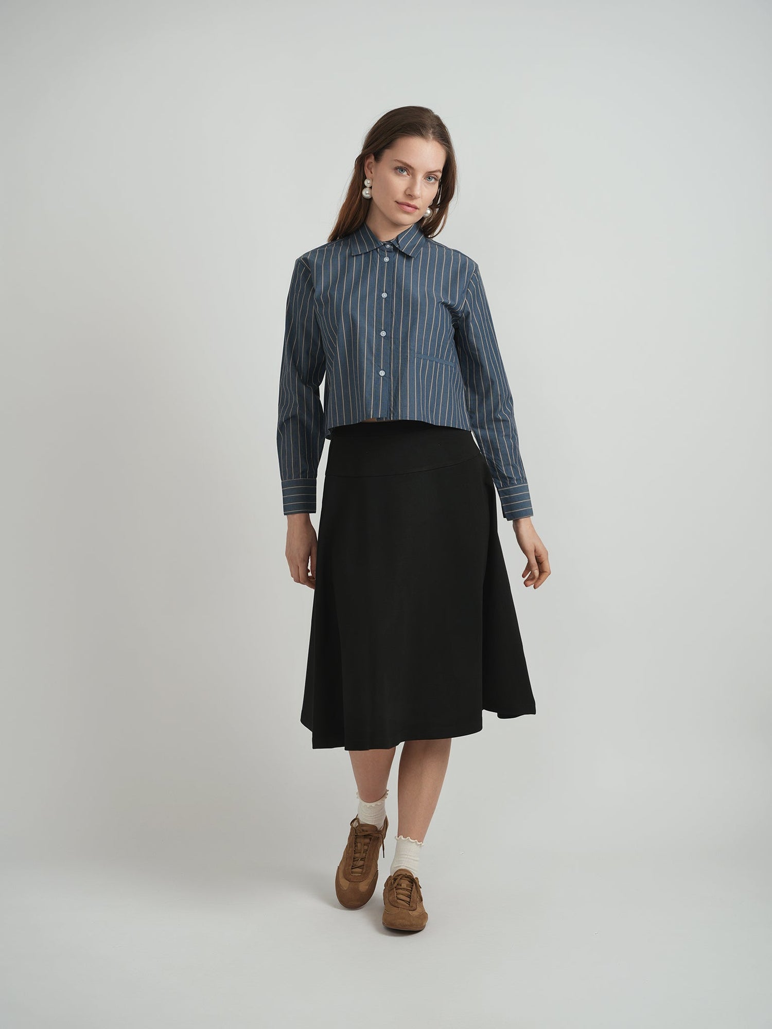 Cropped Stripped Button Down Blouse
