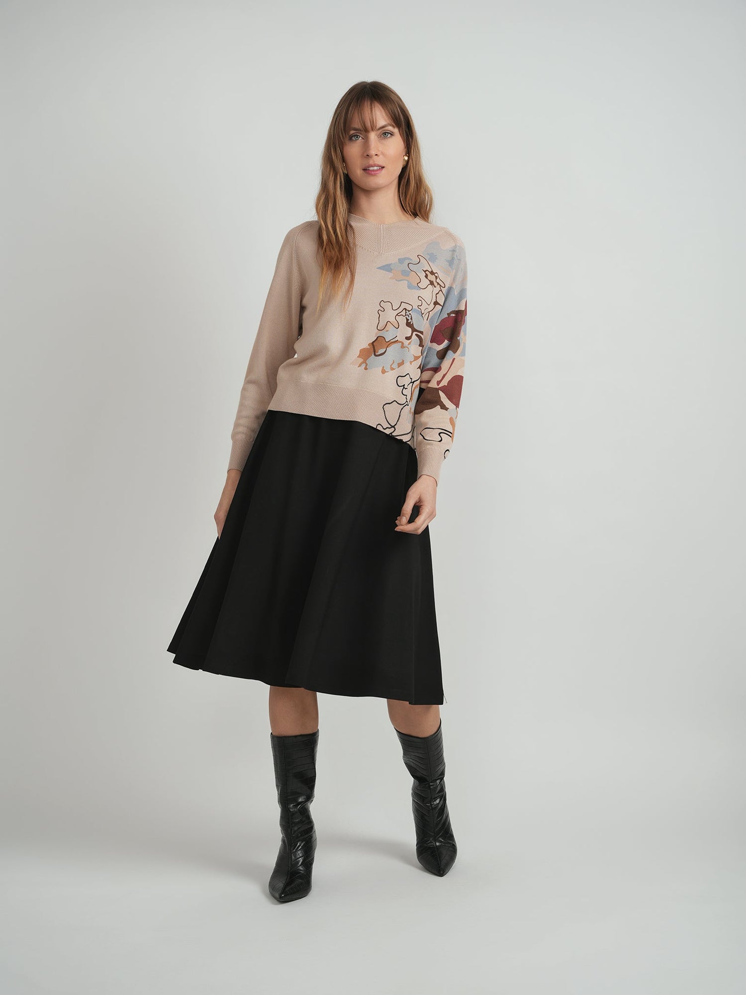 Printed V Neck Sweater