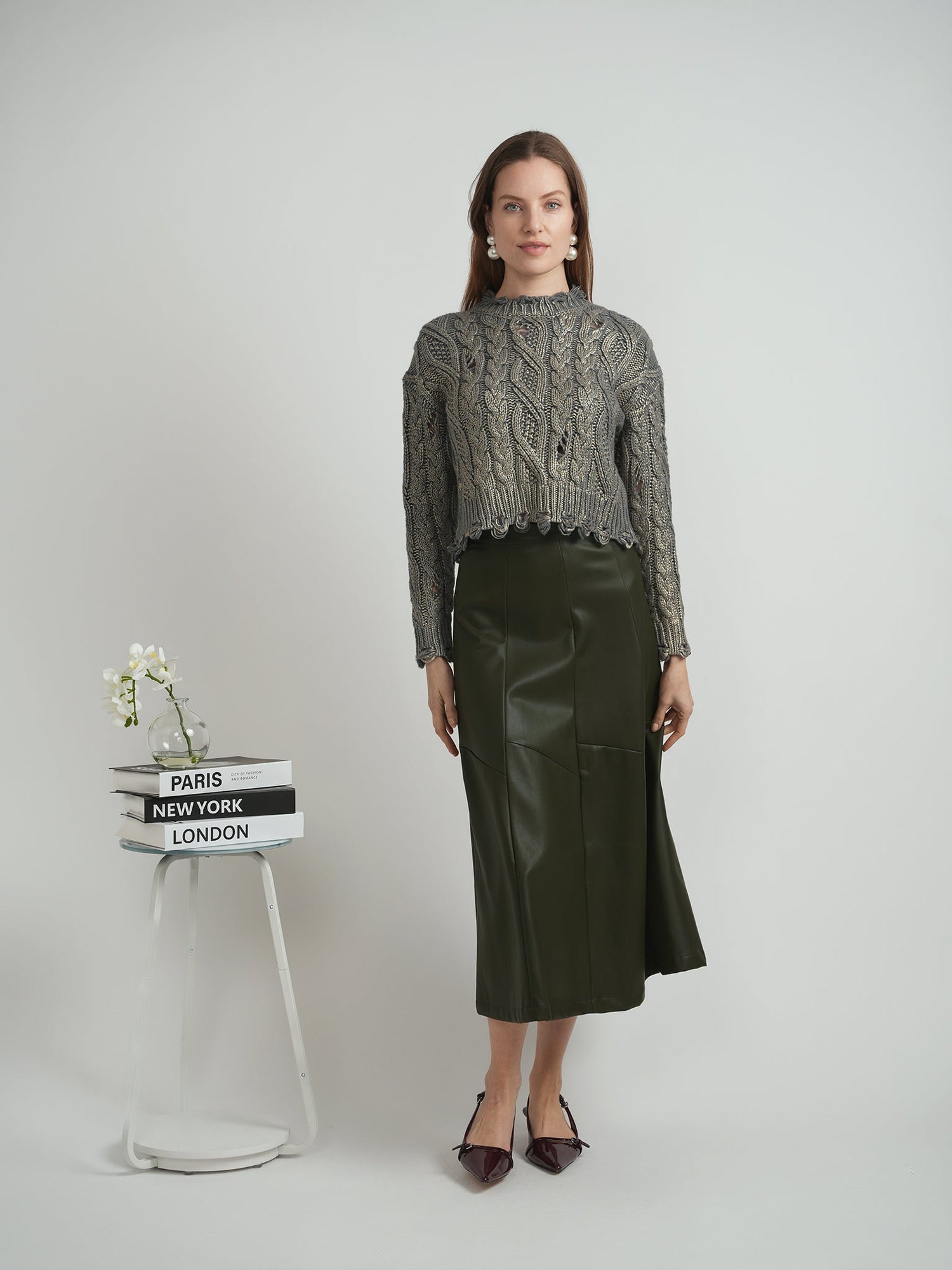 Cropped Metalic Cable Sweater