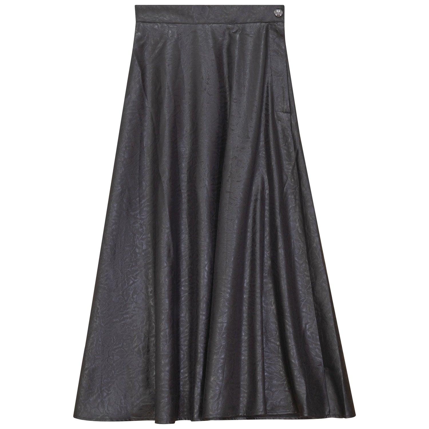 Accordion Pleated Leather Look Midi Skirt