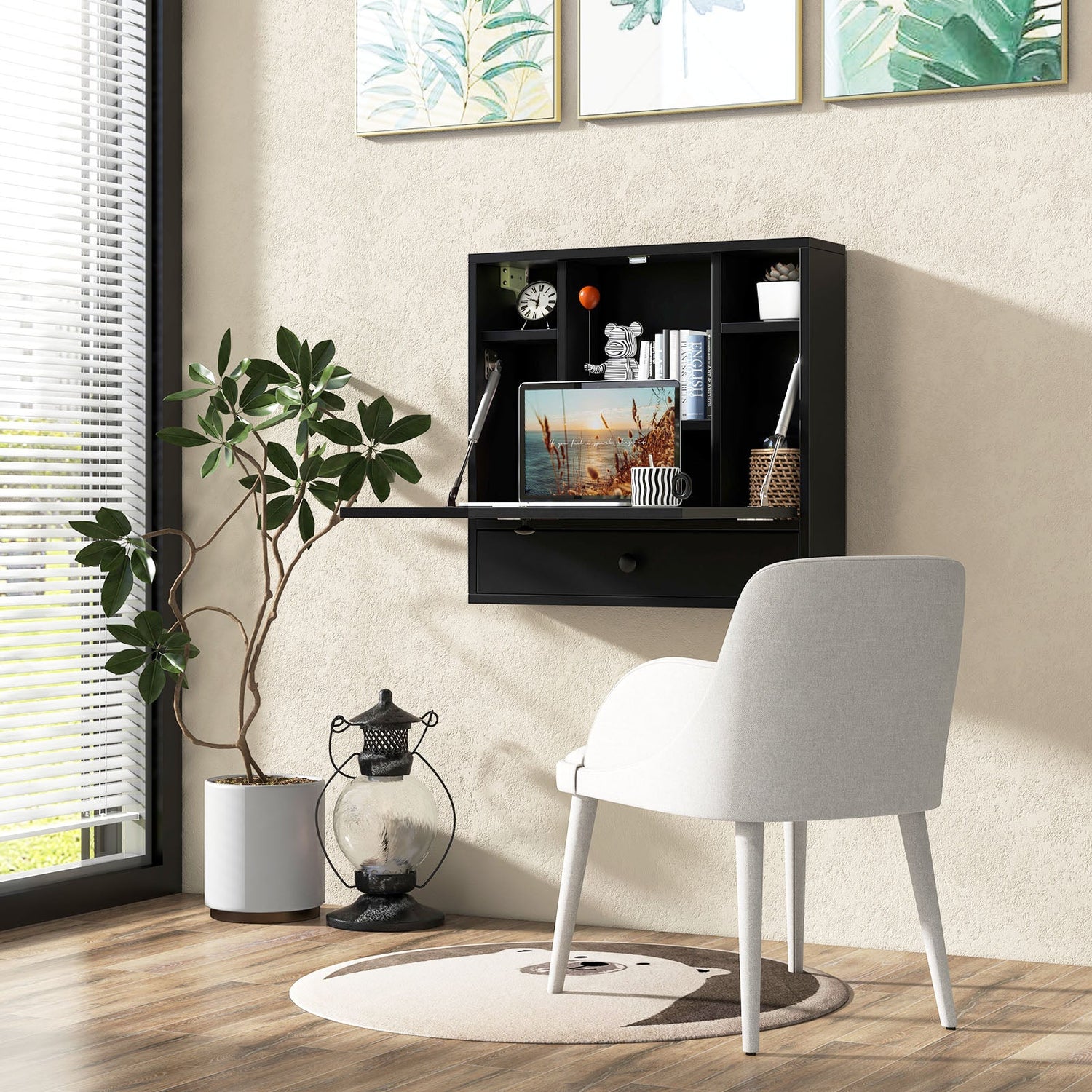 Wall-Mount Floating Desk Foldable Space Saving Laptop Workstation