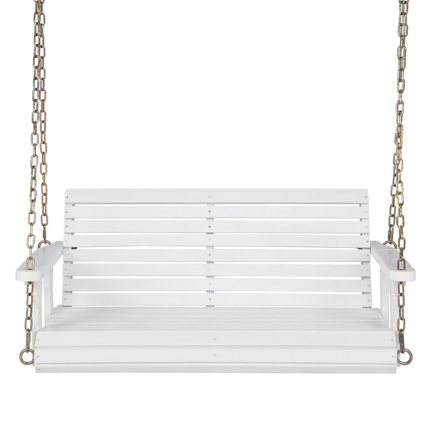 2-Person Wooden Porch Swing with Hanging Chains for Garden Yard