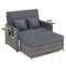 Patio Wicker Loveseat Sofa with Multipurpose Ottoman and Retractable Side Tray
