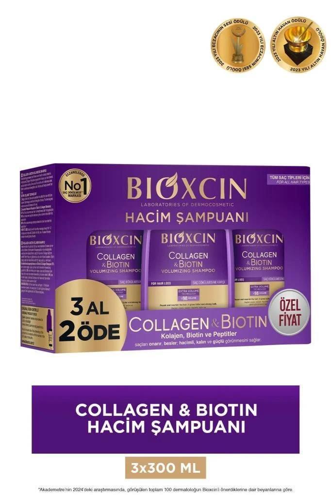 Bioxcin Volumizing Shampoo with Collagen & Biotin - 3x300ml - Nourishes & Thickens Hair