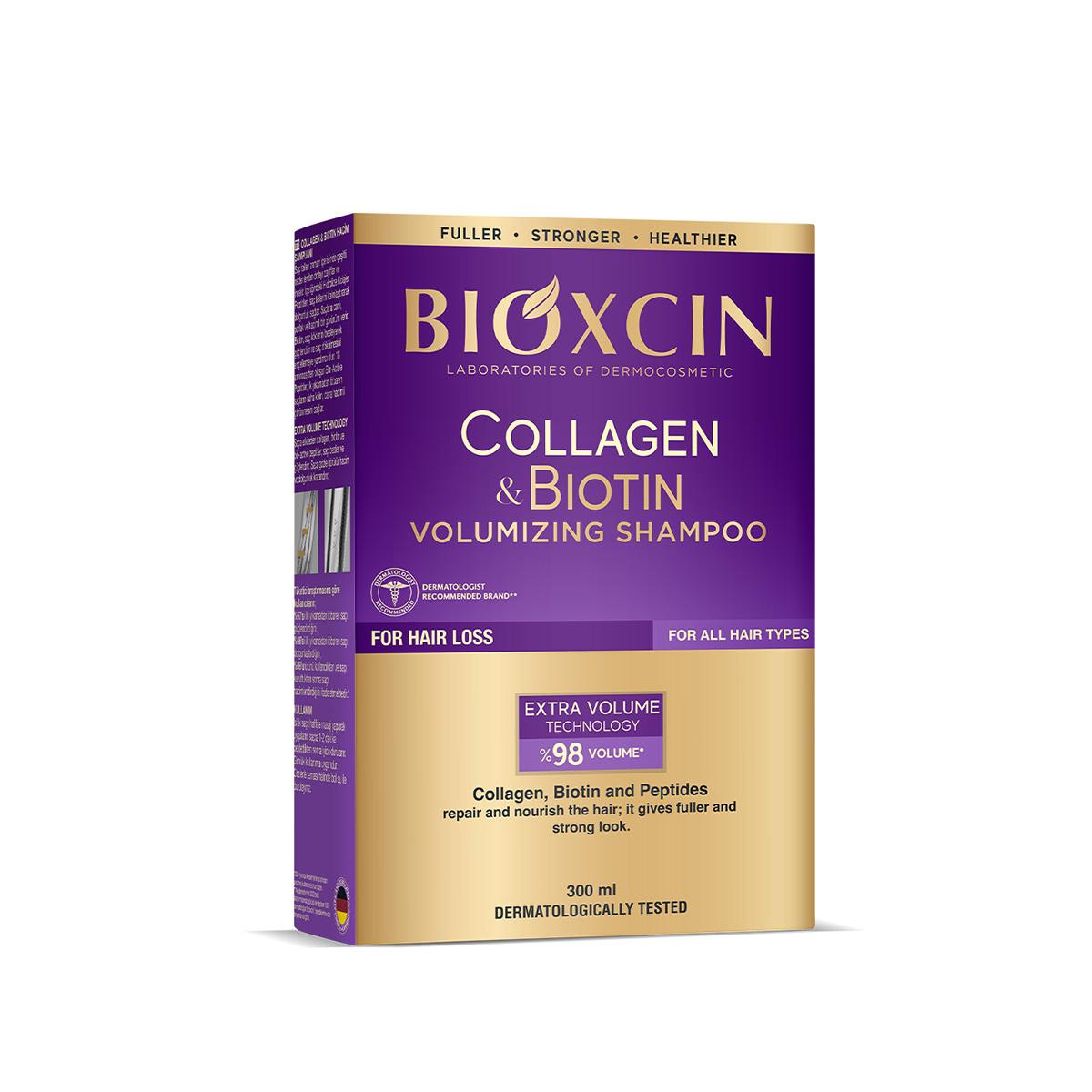 Bioxcin Collagen & Biotin Volume Shampoo - Strengthens & Volumizes Hair, Hypoallergenic, Paraben-Free