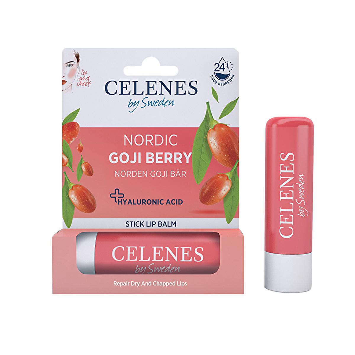 Celenes Nordic Goji Berry Stick Lip Balm - Natural Tinted Moisturizing Lip Care with Hyaluronic Acid