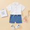 Boy's Short-sleeved Shirt Top Solid Color Shorts Two-piece Suit