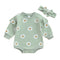 Printed Flounced Sleeve Romper Headscarf