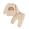 Children's Four-color Towel Embroidery Rainbow Long-sleeved Shirt Fake Drawstring Trousers Two-piece Set
