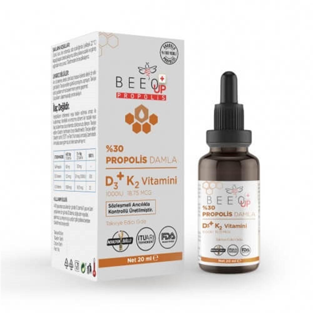 Bee'O UP Propolis + D3K2 Drops - 30% Propolis, Liquid Vitamin D & K for Adults & Children
