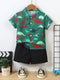 Baby Short Sleeve Shorts Cardigan Two-piece Set Animal Dinosaur Print