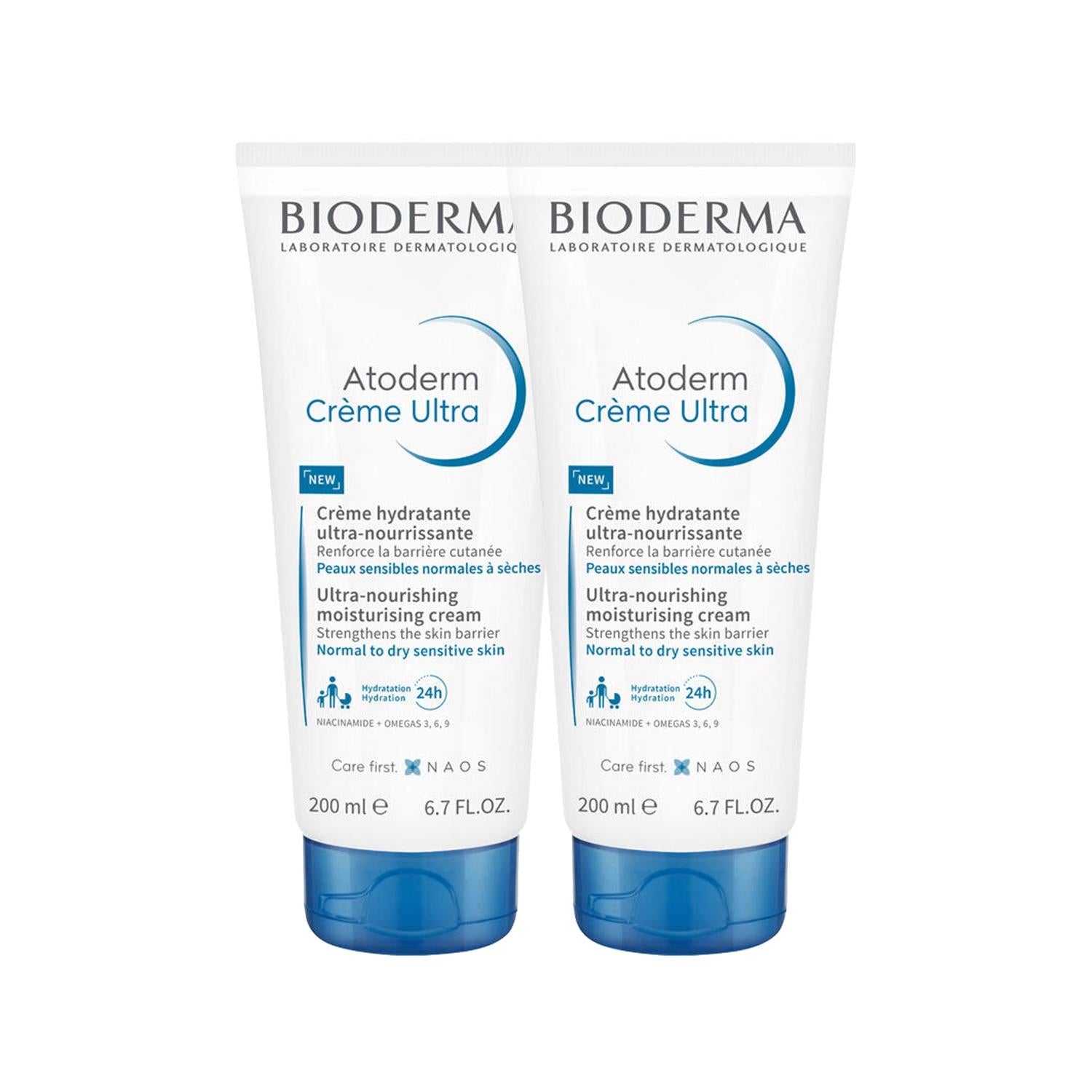 Bioderma Atoderm Cream - Intense Moisturizing Cream for Dry Skin, Dermatologically Tested, 200ml x2