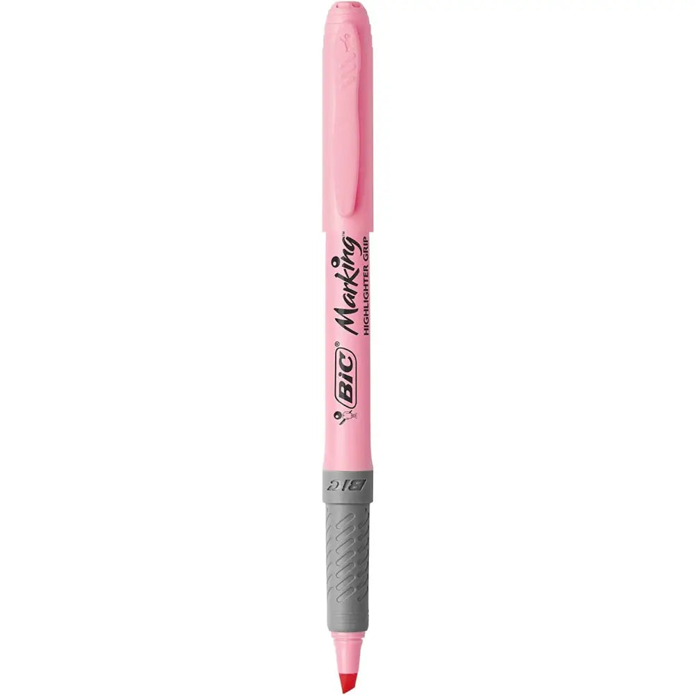 BIC Highlighter Grip Pastel, Highlighter Pens with Adjustable Chisel Tip, Rubber Grip for Extra Comfort, Assorted Colours, Pack of 6