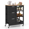 Kitchen Island Cart on Wheels with Rubber Wood Top and 3 Drawersand Removable Tray