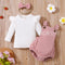Solid Color Sunken Stripe Top And Suspender Pants Suit