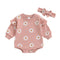 Printed Flounced Sleeve Romper Headscarf