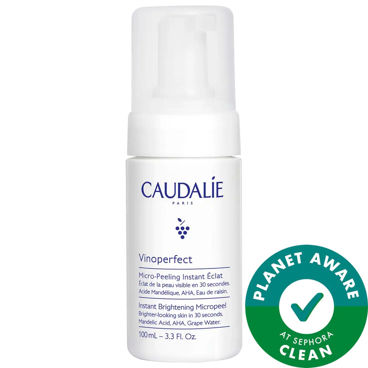 Caudalie Vinoperfect Brightening Daily AHA Micropeel Cleanser for Brightening, Gentle Exfoliation, Vegan Skincare