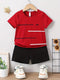 New Short-sleeved T-shirt Shorts Loose Color Matching Lines Two-piece Suit
