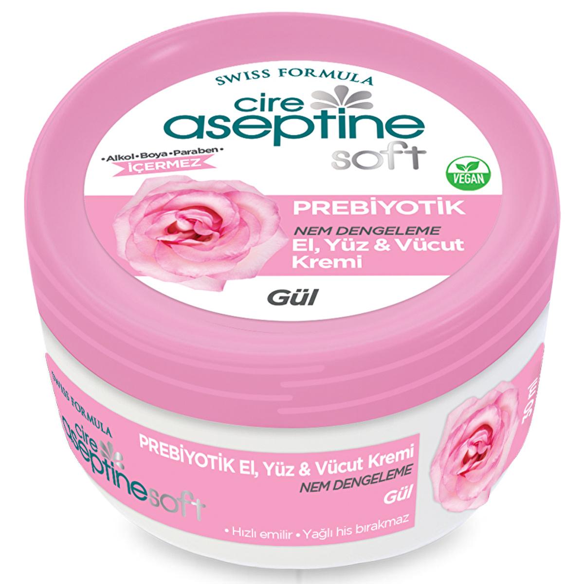 Cire Aseptine Soft Gül Özlü Nem Dengeleyici Moisturizing Cream - Prebiotic Skincare with Vitamin E & Rose Extract, Paraben-Free