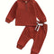 Toddler Thicken Waffle Clothes Set Boy Girls Buttons Round