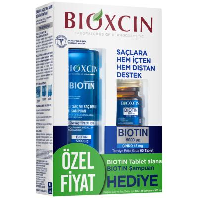 Bioxcin Biotin Supplement and Shampoo Set for Hair Loss Treatment and Hair Health Support